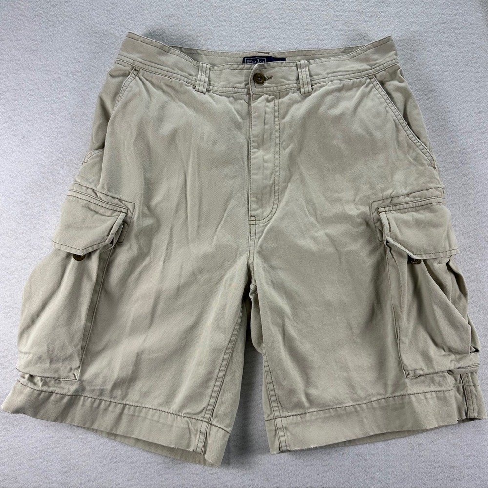 Polo Ralph Lauren Mens Khaki Tan Cotton Twill Cargo Shorts Size 32 Classic Fit 1